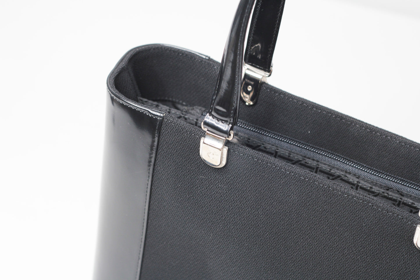 Christian Dior Black Patent Leather Canvas Handbag