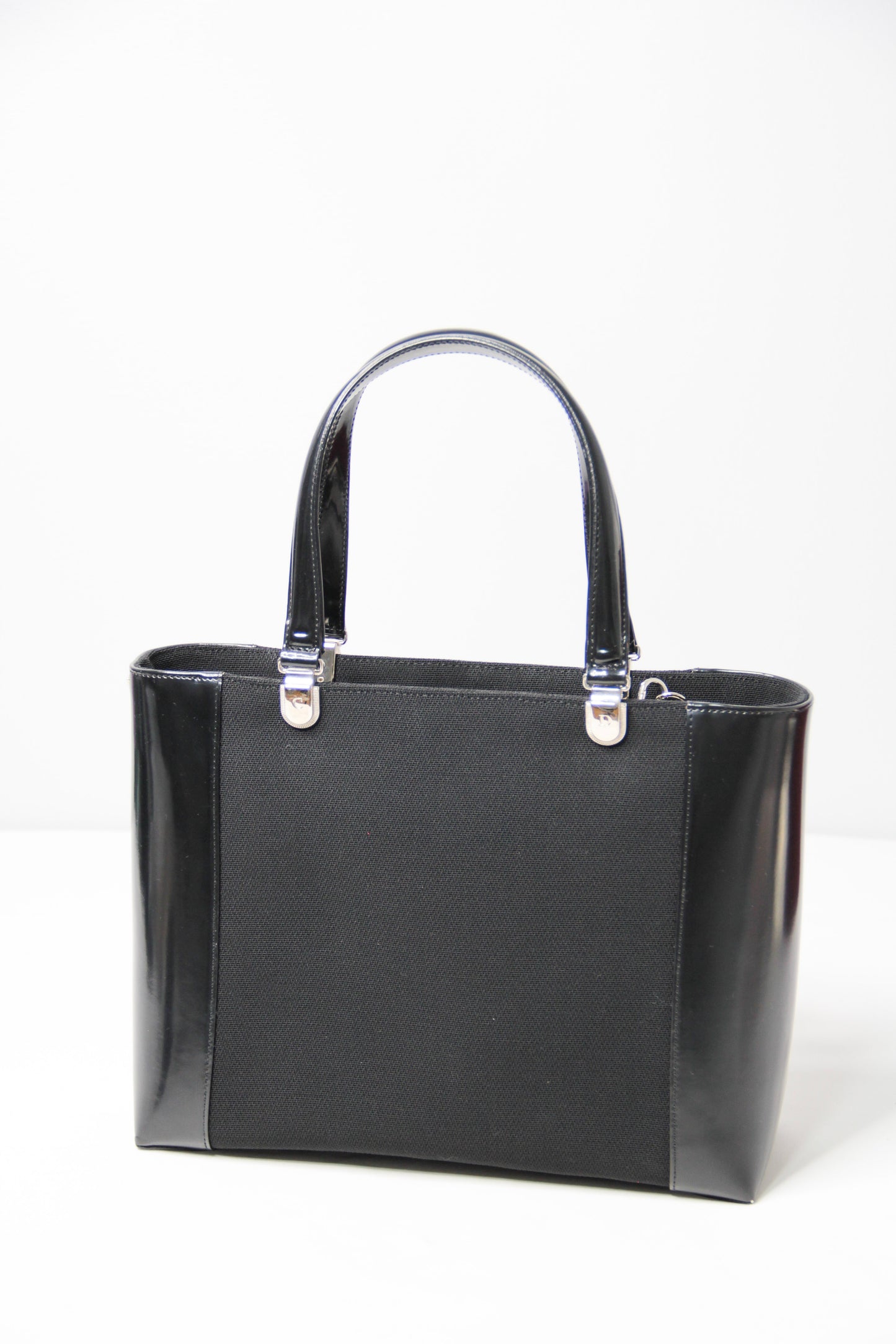 Christian Dior Black Patent Leather Canvas Handbag