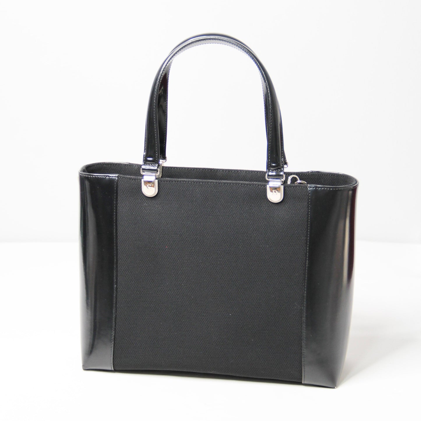 Christian Dior Black Patent Leather Canvas Handbag