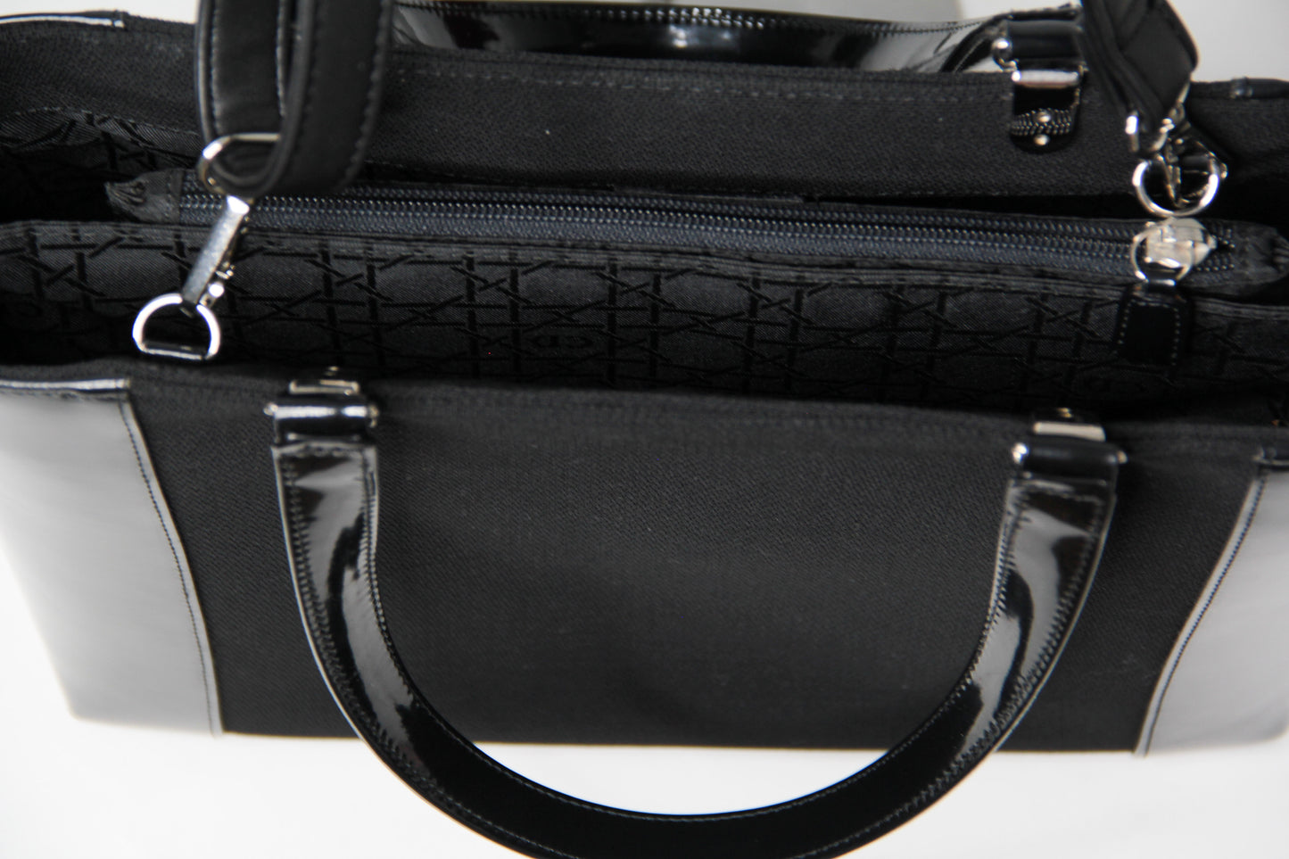 Christian Dior Black Patent Leather Canvas Handbag