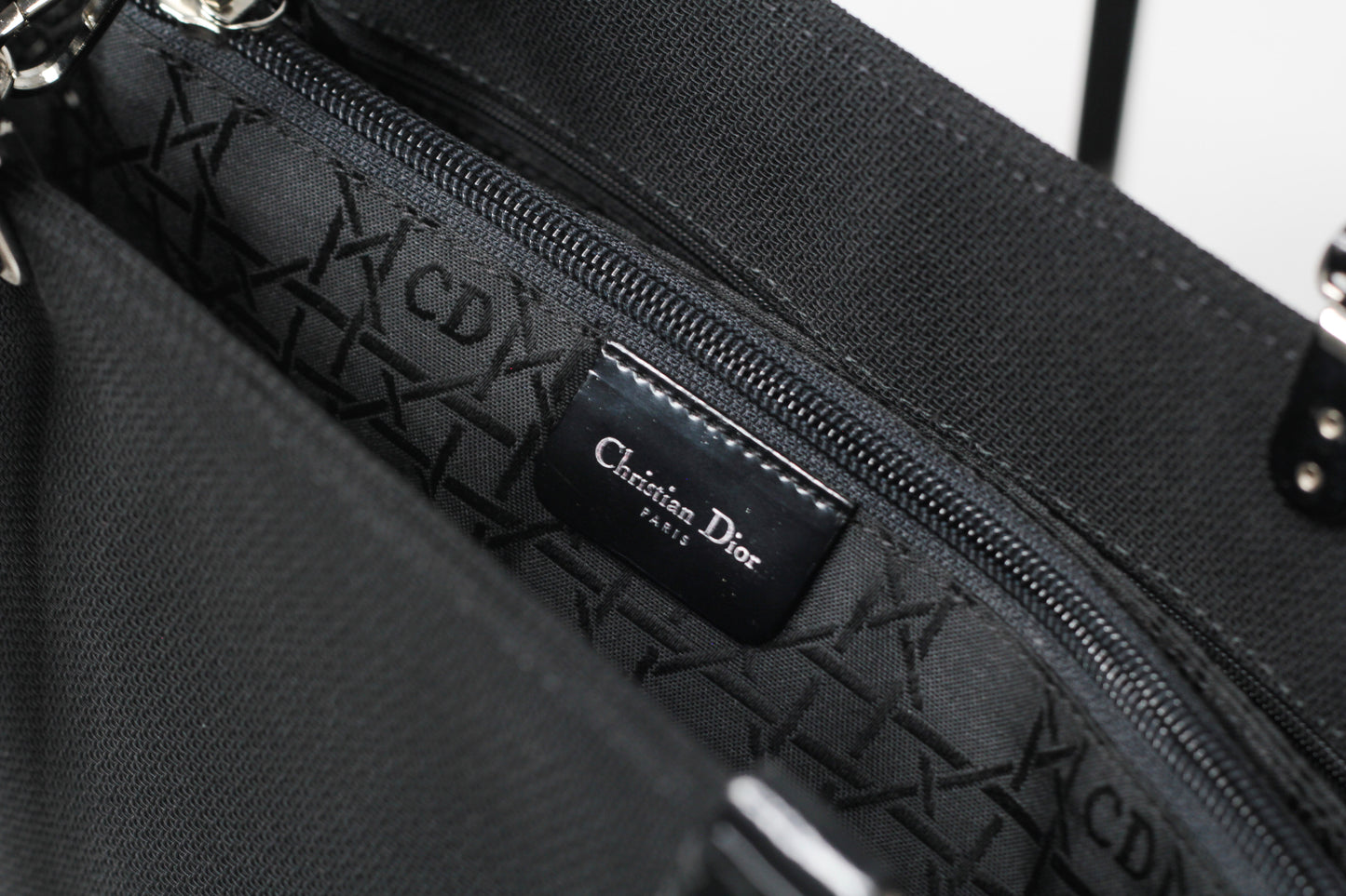 Christian Dior Black Patent Leather Canvas Handbag