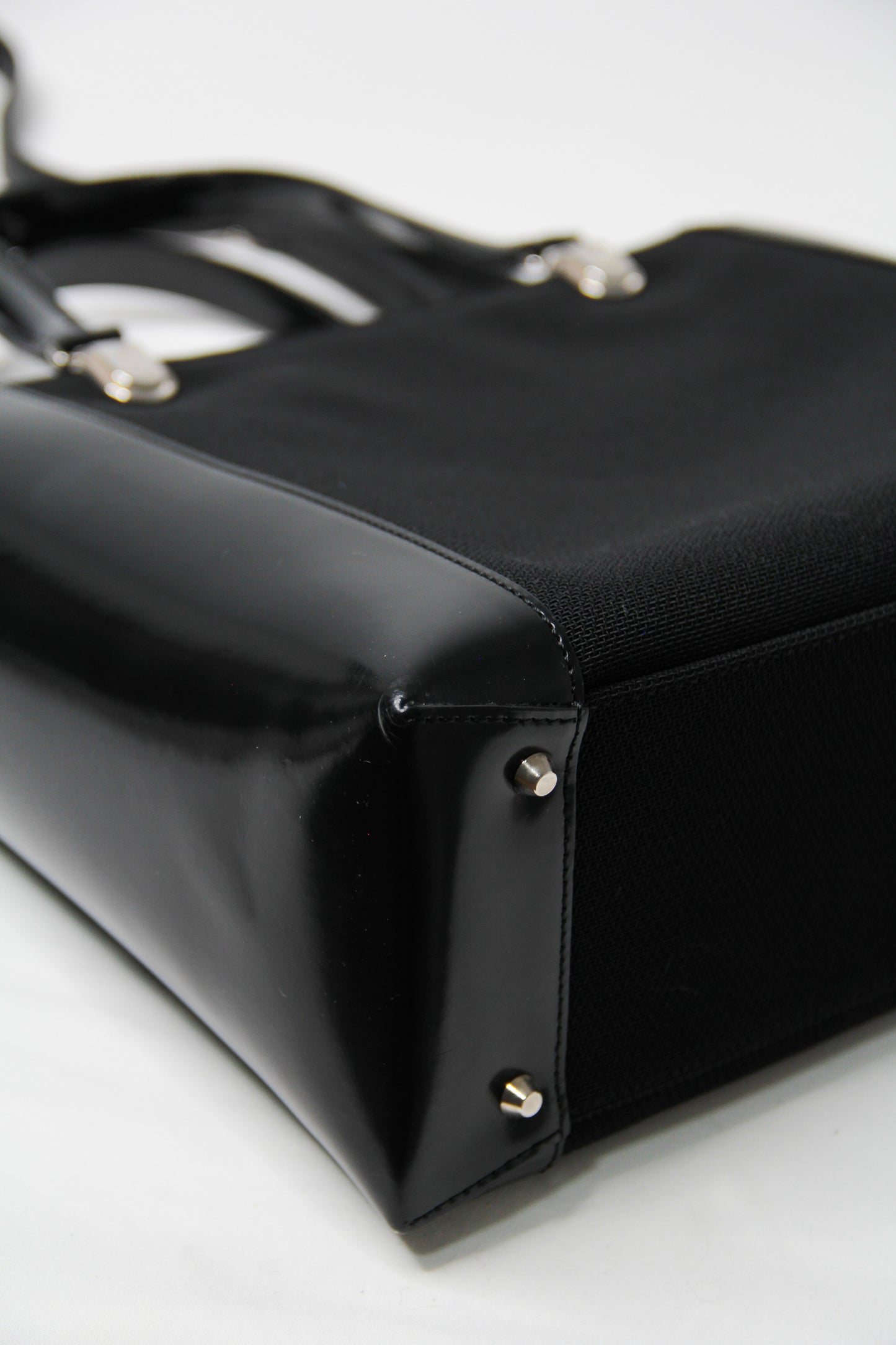 Christian Dior Black Patent Leather Canvas Handbag