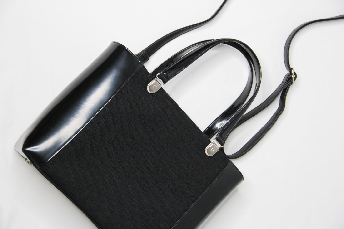 Christian Dior Black Patent Leather Canvas Handbag