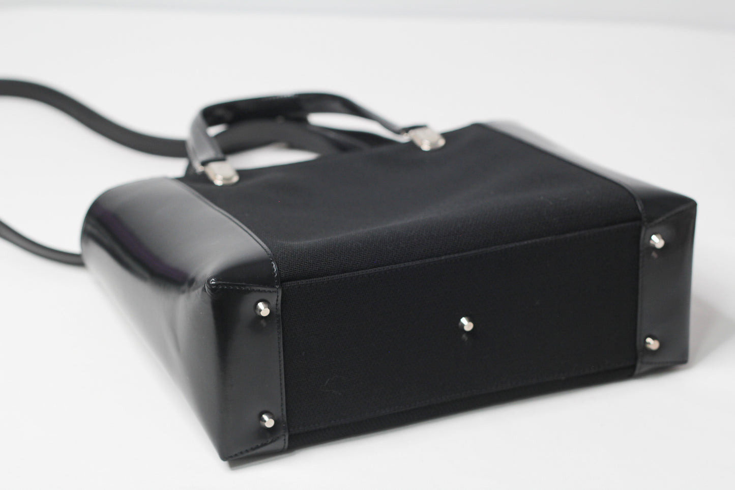 Christian Dior Black Patent Leather Canvas Handbag