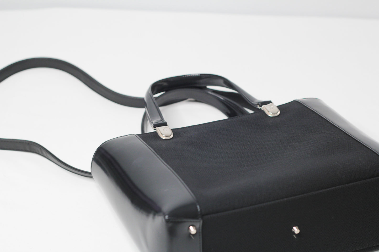 Christian Dior Black Patent Leather Canvas Handbag
