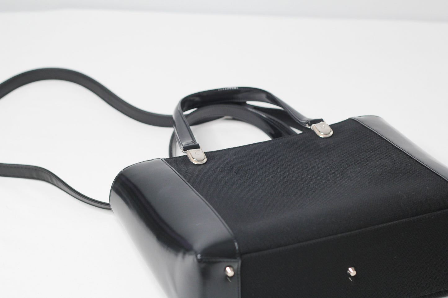 Christian Dior Black Patent Leather Canvas Handbag