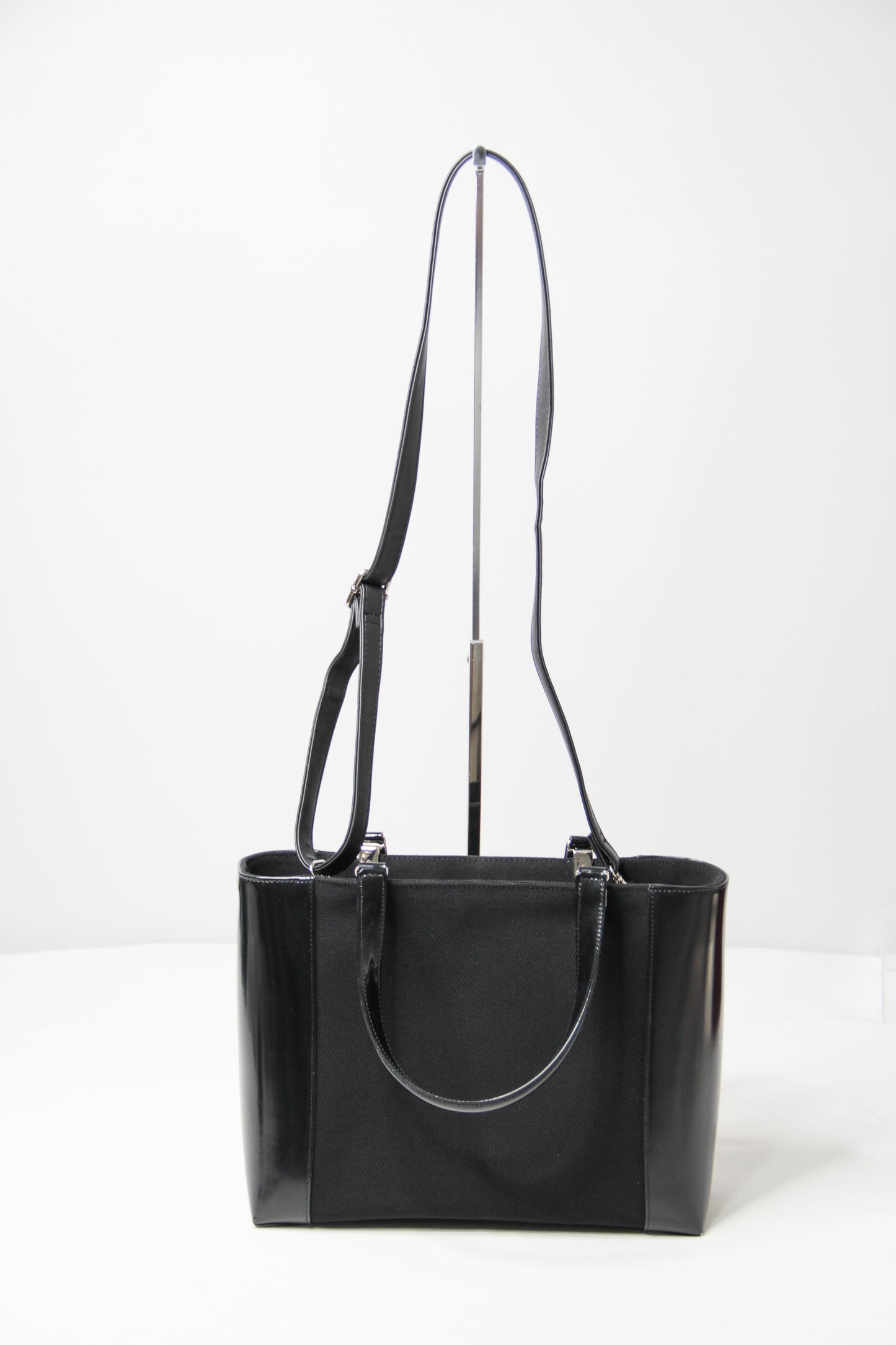 Christian Dior Black Patent Leather Canvas Handbag