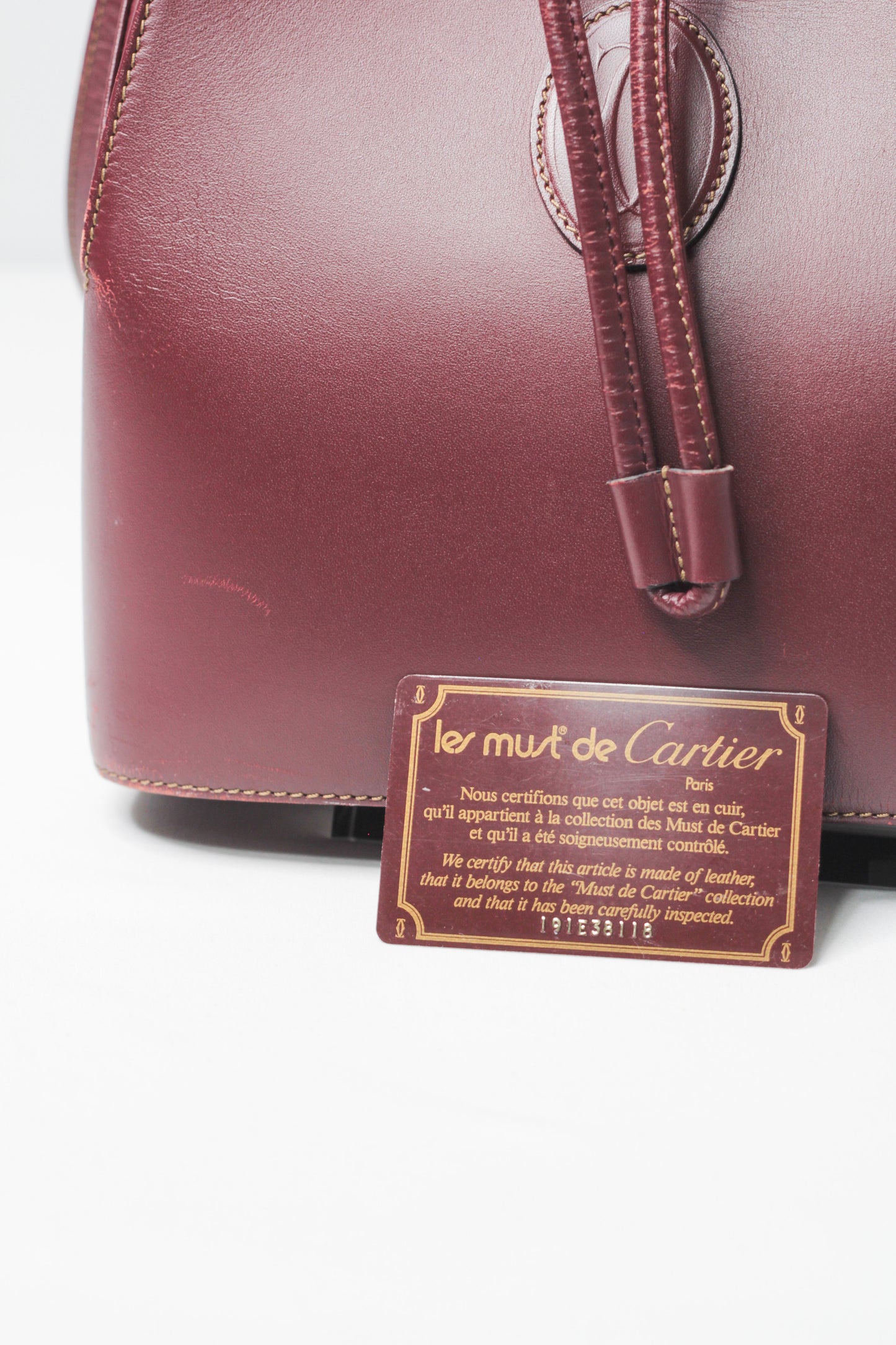 Must de Cartier Drawstring Shoulder Bag Bordeaux Leather