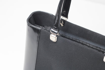 Christian Dior Black Patent Leather Canvas Handbag