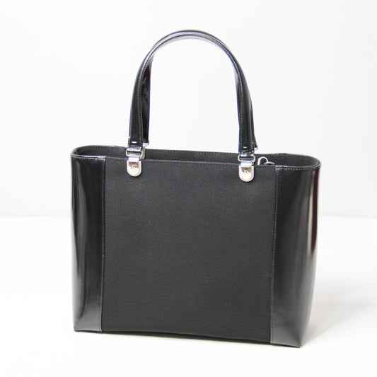 Christian Dior Black Patent Leather Canvas Handbag
