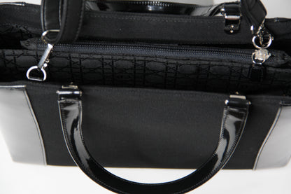 Christian Dior Black Patent Leather Canvas Handbag