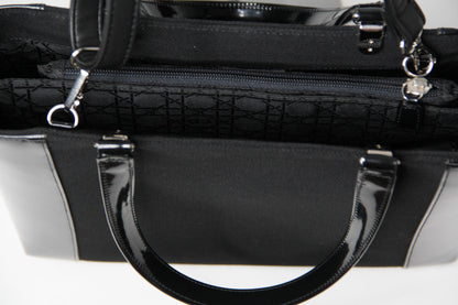 Christian Dior Black Patent Leather Canvas Handbag