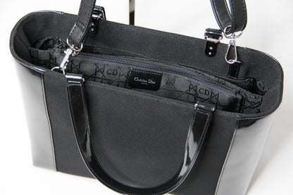 Christian Dior Black Patent Leather Canvas Handbag