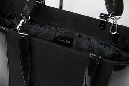 Christian Dior Black Patent Leather Canvas Handbag