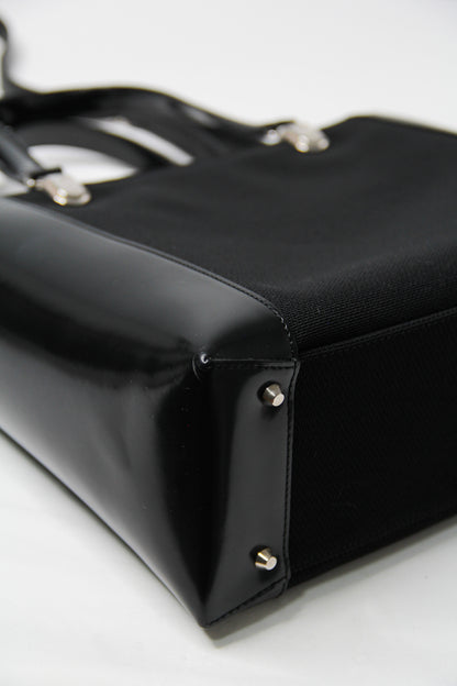 Christian Dior Black Patent Leather Canvas Handbag