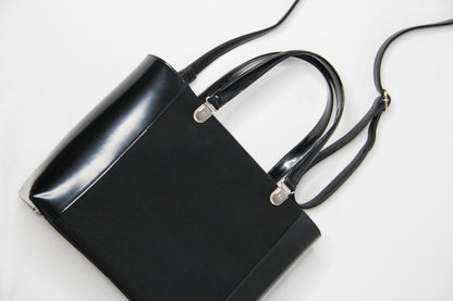 Christian Dior Black Patent Leather Canvas Handbag