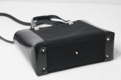 Christian Dior Black Patent Leather Canvas Handbag