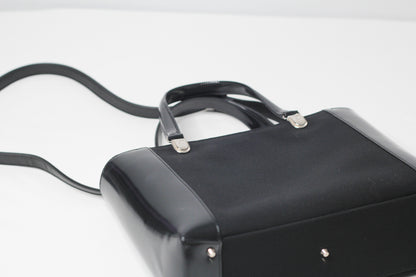 Christian Dior Black Patent Leather Canvas Handbag
