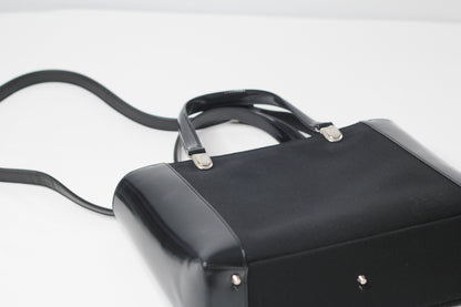Christian Dior Black Patent Leather Canvas Handbag