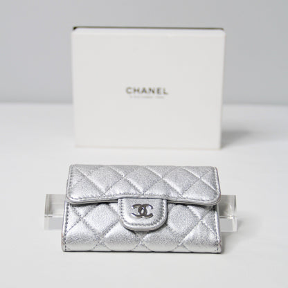Chanel Timeless Classic Card Holder Quilted Silver leather with Chain – Belt