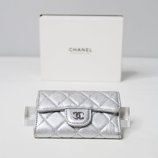 Chanel Timeless Classic Card Holder Quilted Silver leather with Chain – Belt
