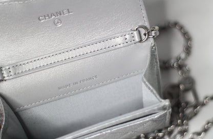 Chanel Timeless Classic Card Holder Quilted Silver leather with Chain – Belt