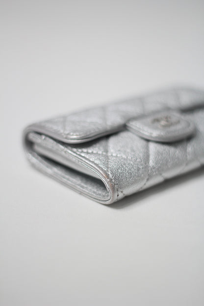 Chanel Timeless Classic Card Holder Quilted Silver leather with Chain – Belt