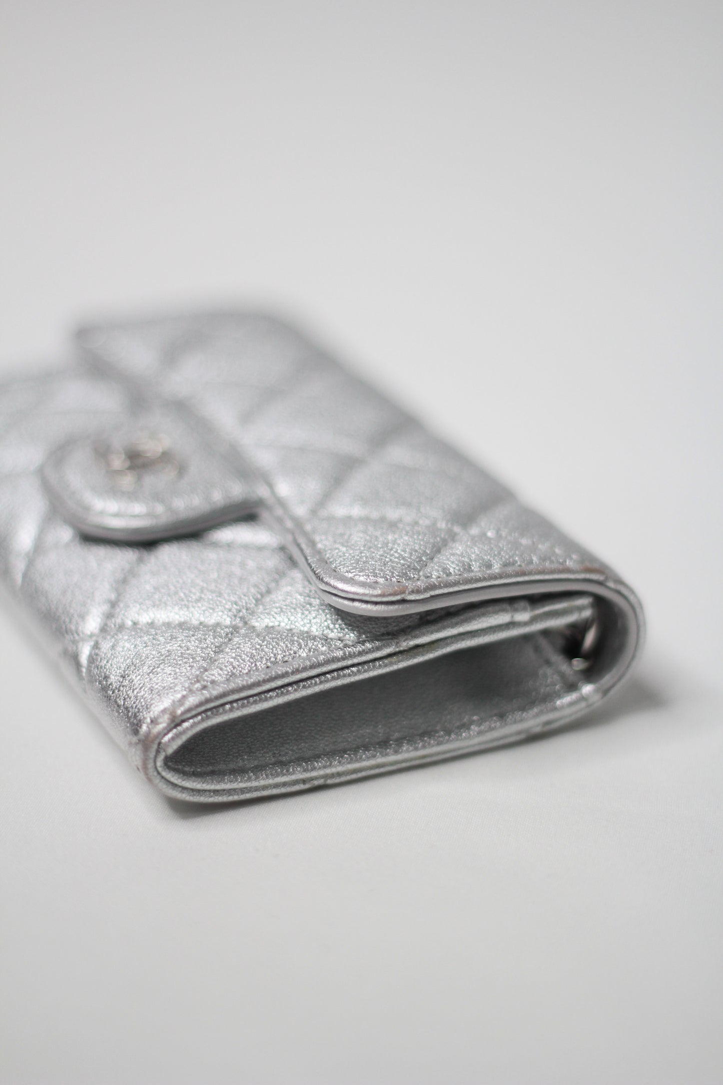 Chanel Timeless Classic Card Holder Quilted Silver leather with Chain – Belt