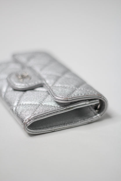 Chanel Timeless Classic Card Holder Quilted Silver leather with Chain – Belt