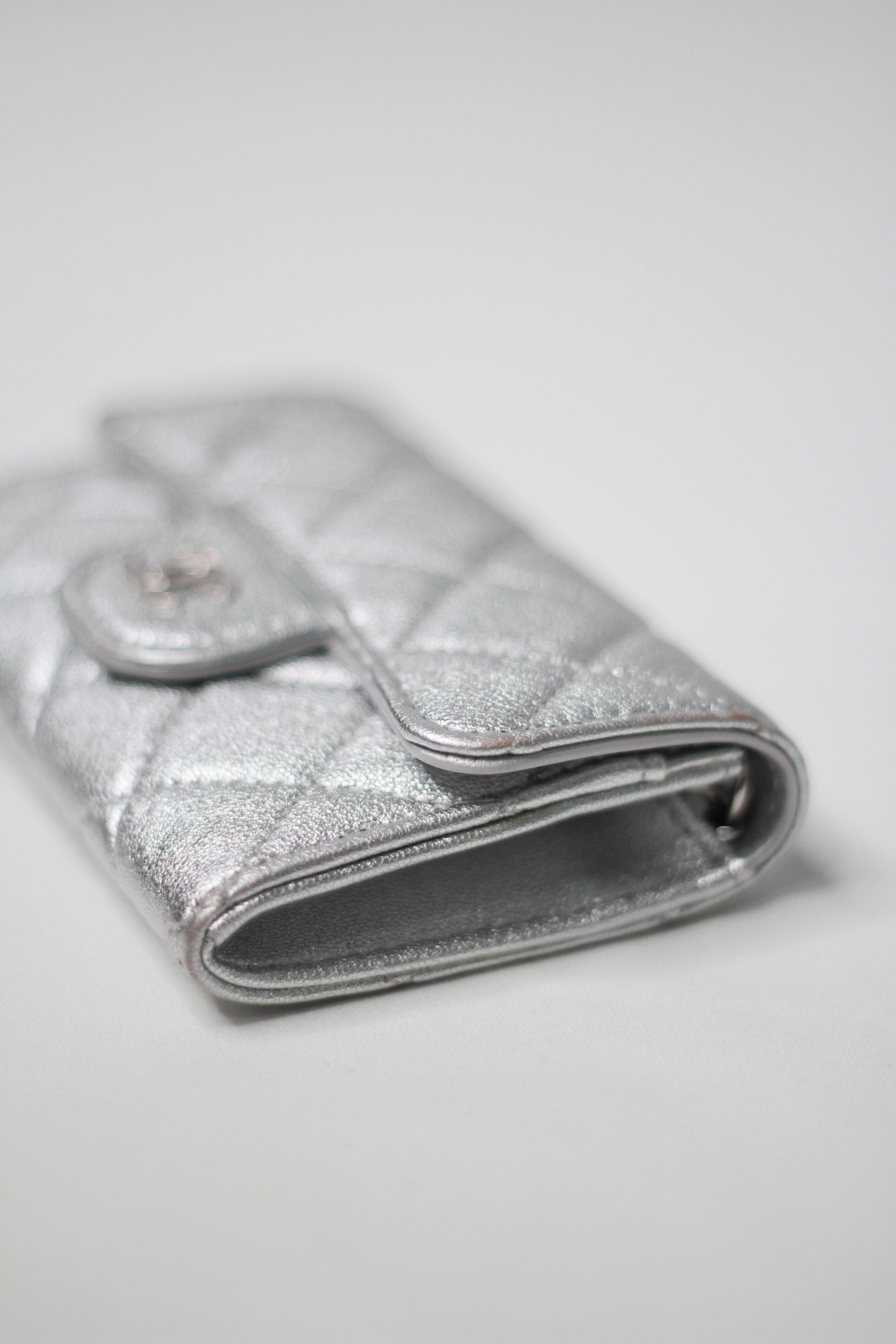 Chanel Timeless Classic Card Holder Quilted Silver leather with Chain – Belt