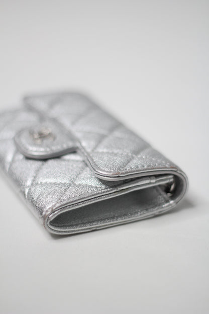 Chanel Timeless Classic Card Holder Quilted Silver leather with Chain – Belt