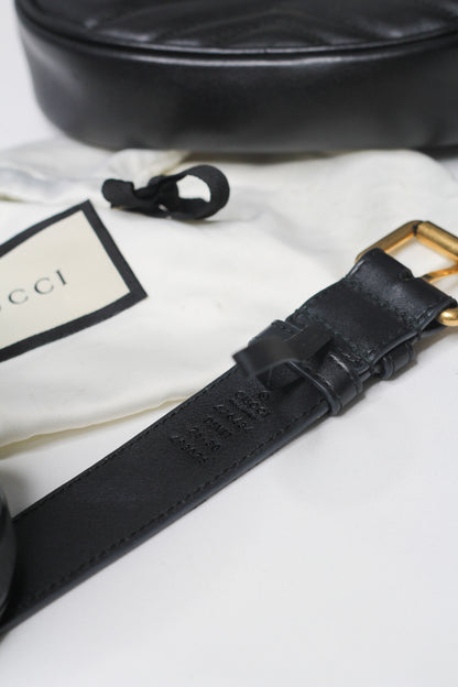 Gucci GG Marmont Black Velvet Leather Mini Belt Bag