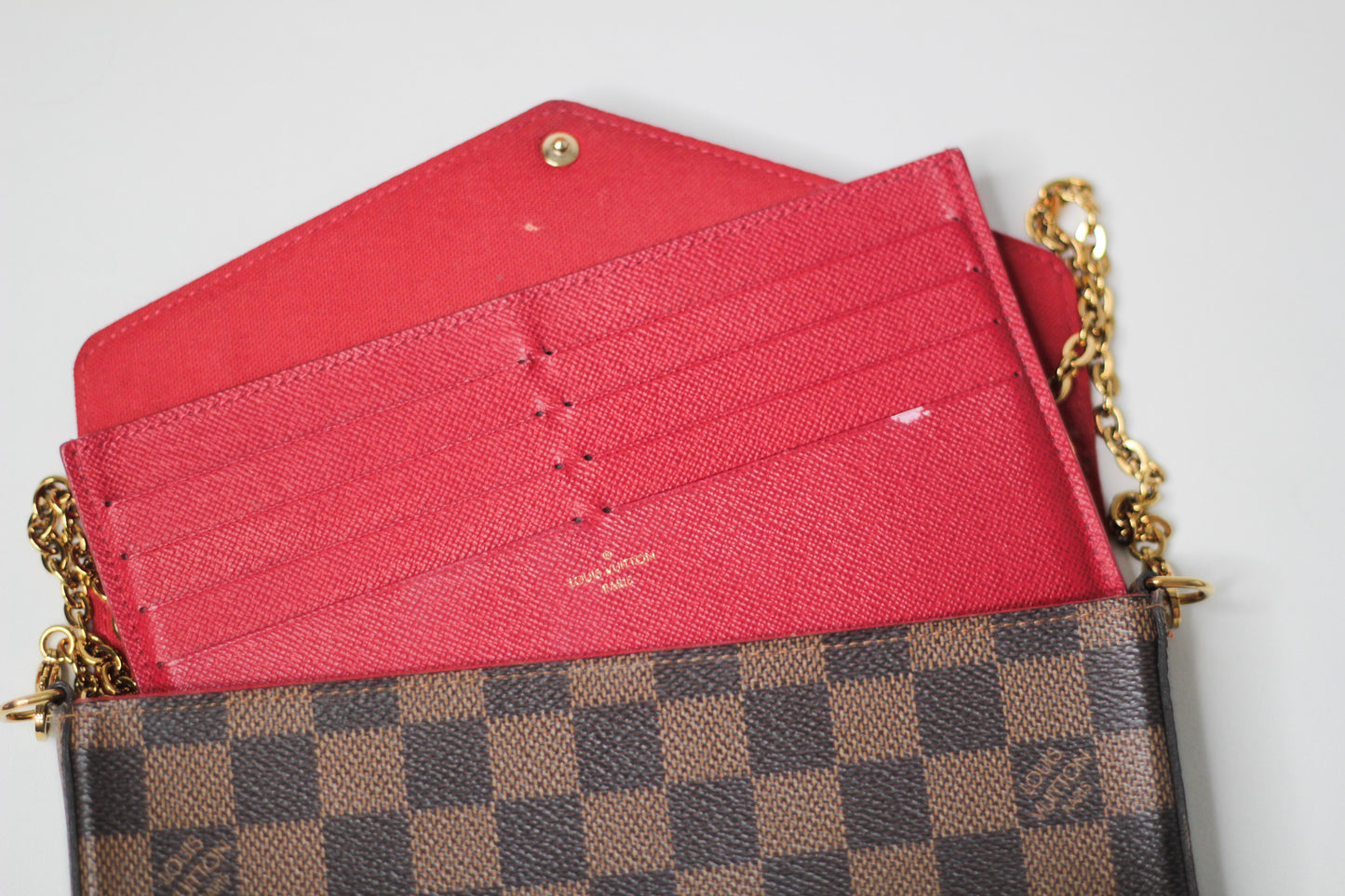 Louis Vuitton Damier Ebene Pochette Felicie Chain Wallet