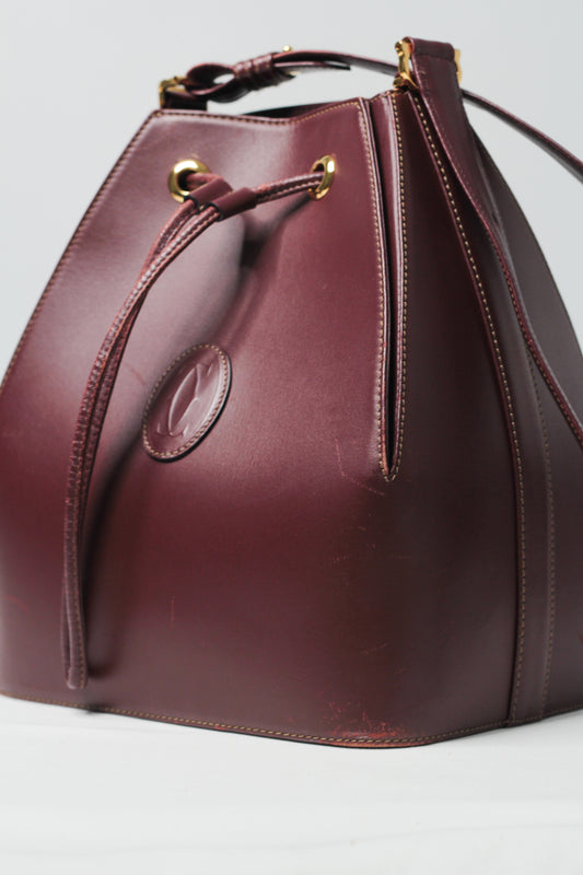 Must de Cartier Drawstring Shoulder Bag Bordeaux Leather