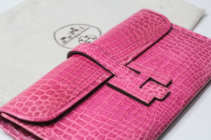 Hermes Shiny Rose Tyrien Nilo Crocodile Jige Elan H Clutch Bag Crocodile Rare