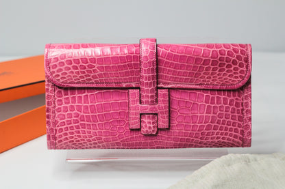 Hermes Shiny Rose Tyrien Nilo Crocodile Jige Elan H Clutch Bag Crocodile Rare
