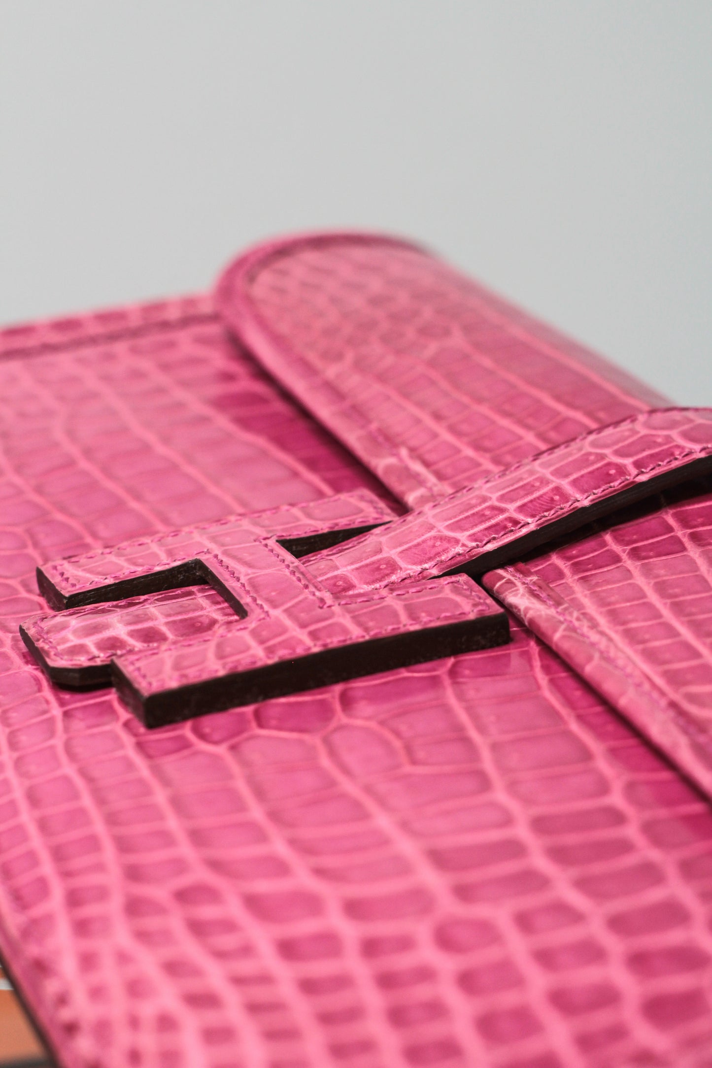 Hermes Shiny Rose Tyrien Nilo Crocodile Jige Elan H Clutch Bag Crocodile Rare