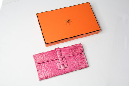 Hermes Shiny Rose Tyrien Nilo Crocodile Jige Elan H Clutch Bag Crocodile Rare