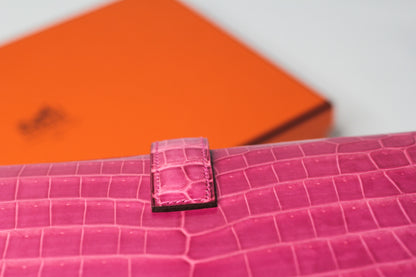 Hermes Shiny Rose Tyrien Nilo Crocodile Jige Elan H Clutch Bag Crocodile Rare