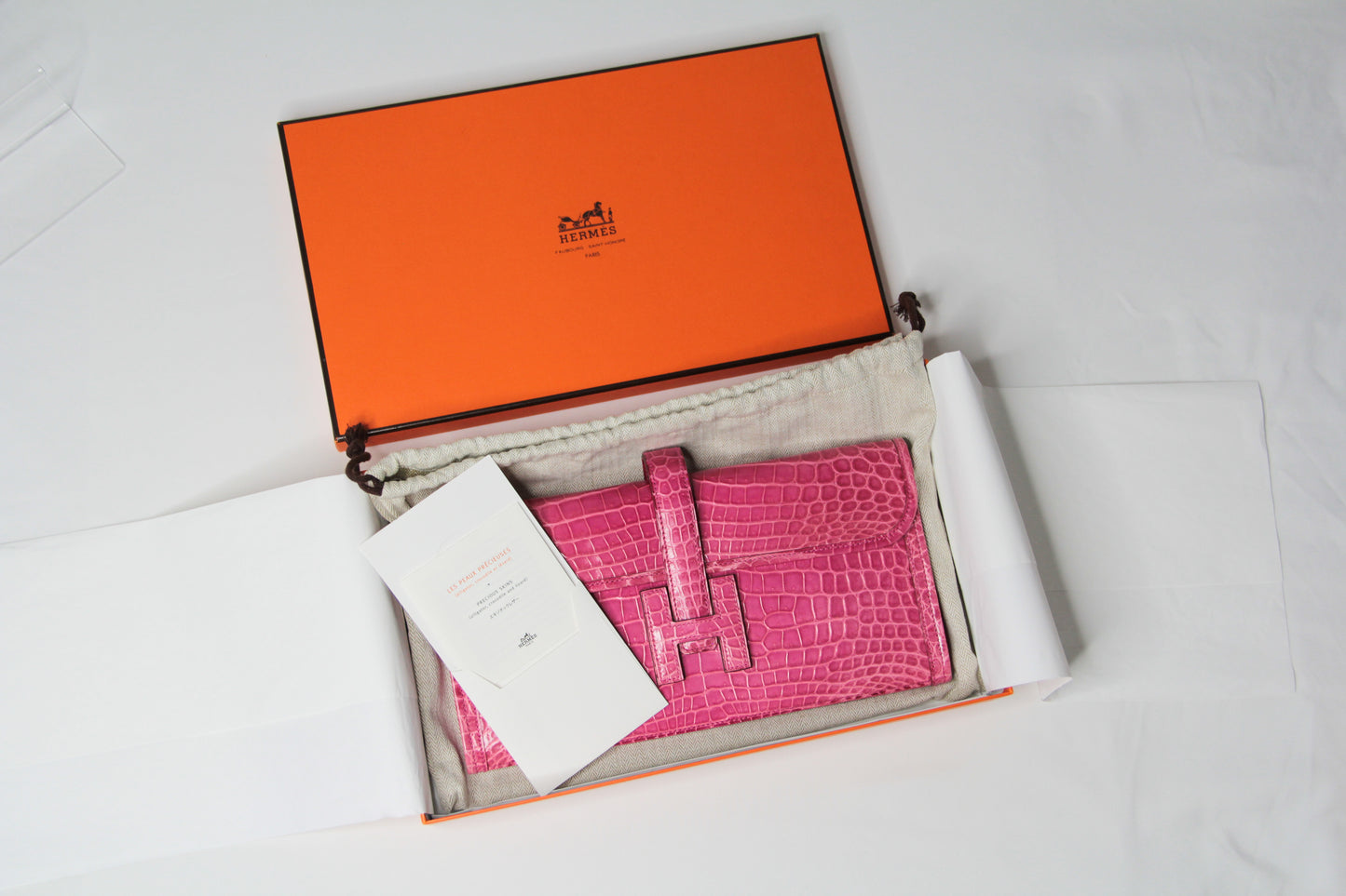 Hermes Shiny Rose Tyrien Nilo Crocodile Jige Elan H Clutch Bag Crocodile Rare