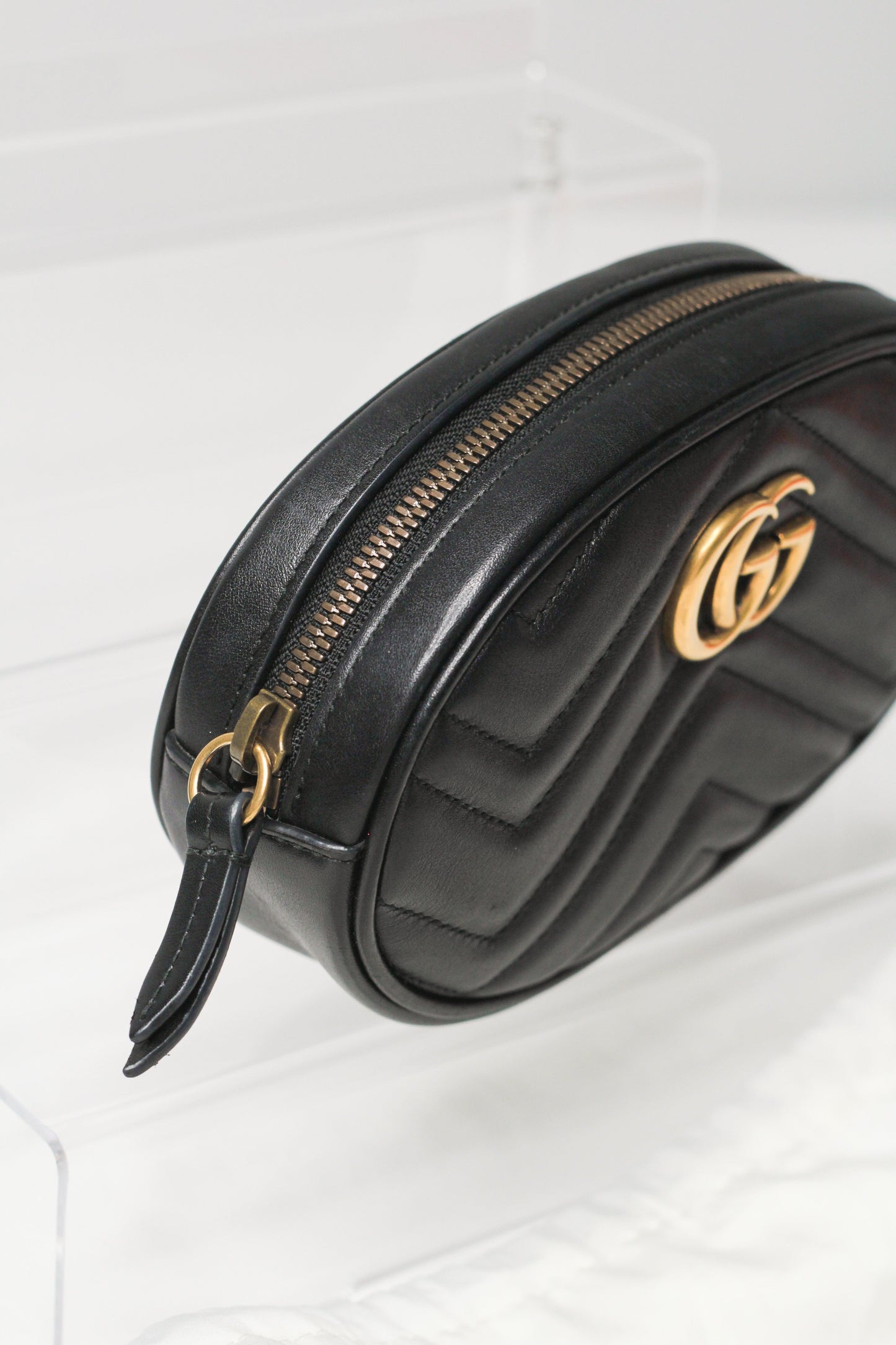 Gucci GG Marmont Black Velvet Leather Mini Belt Bag