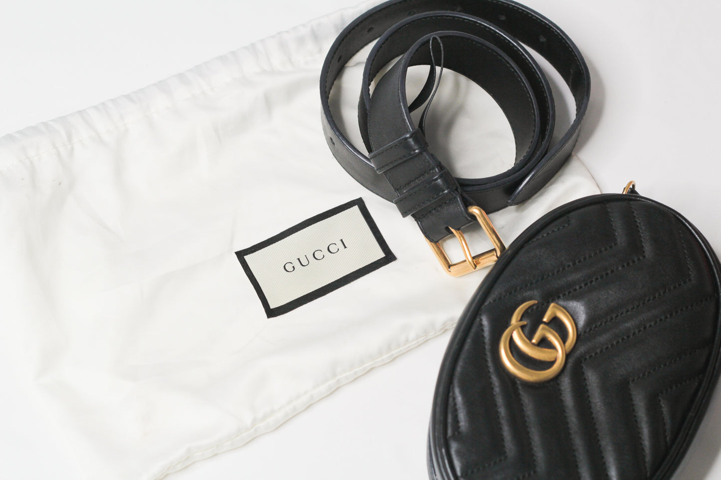 Gucci GG Marmont Black Velvet Leather Mini Belt Bag