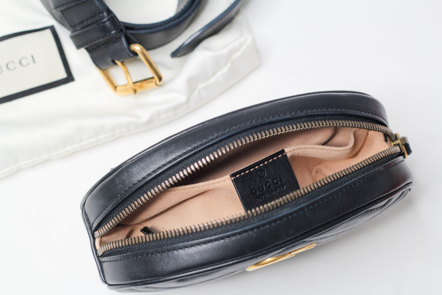 Gucci GG Marmont Black Velvet Leather Mini Belt Bag