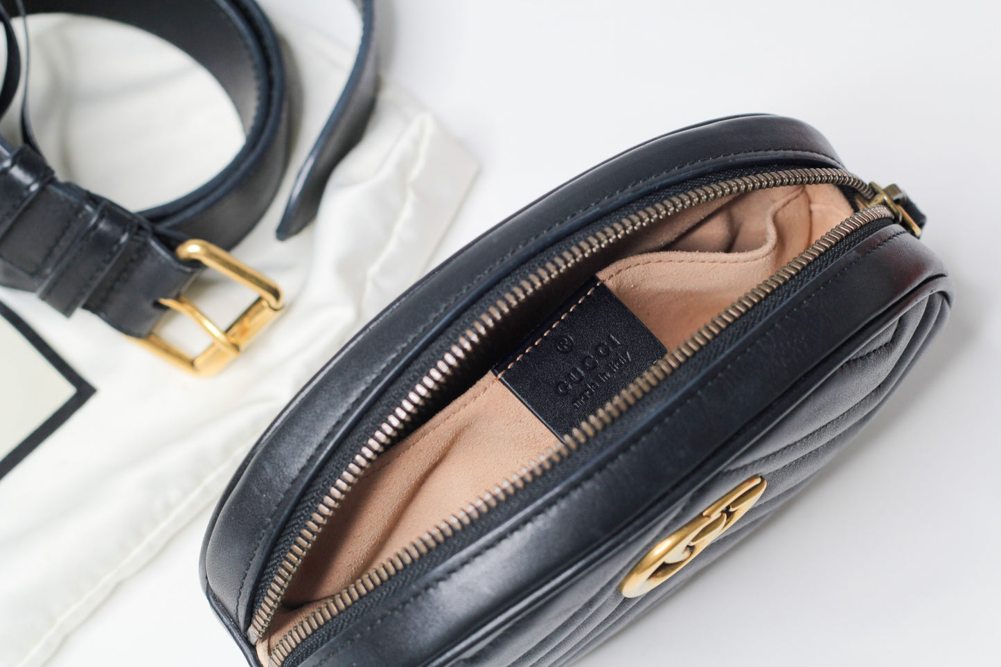 Gucci GG Marmont Black Velvet Leather Mini Belt Bag