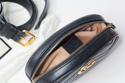 Gucci GG Marmont Black Velvet Leather Mini Belt Bag