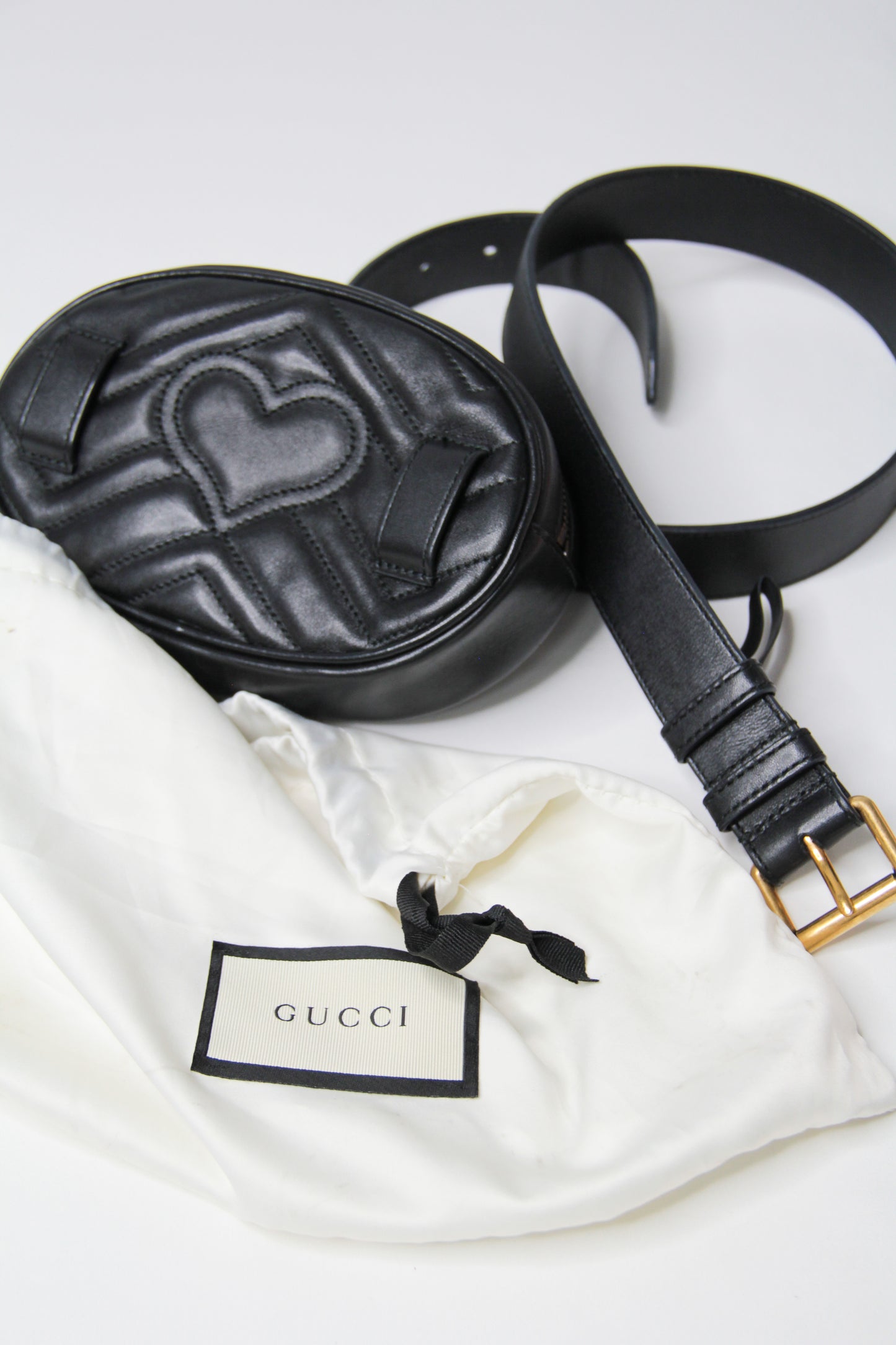 Gucci GG Marmont Black Velvet Leather Mini Belt Bag
