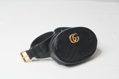 Gucci GG Marmont Black Velvet Leather Mini Belt Bag