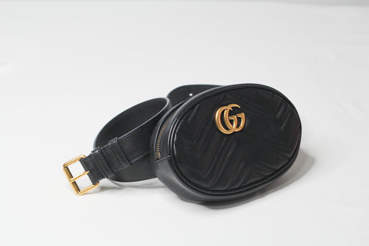 Gucci GG Marmont Black Velvet Leather Mini Belt Bag