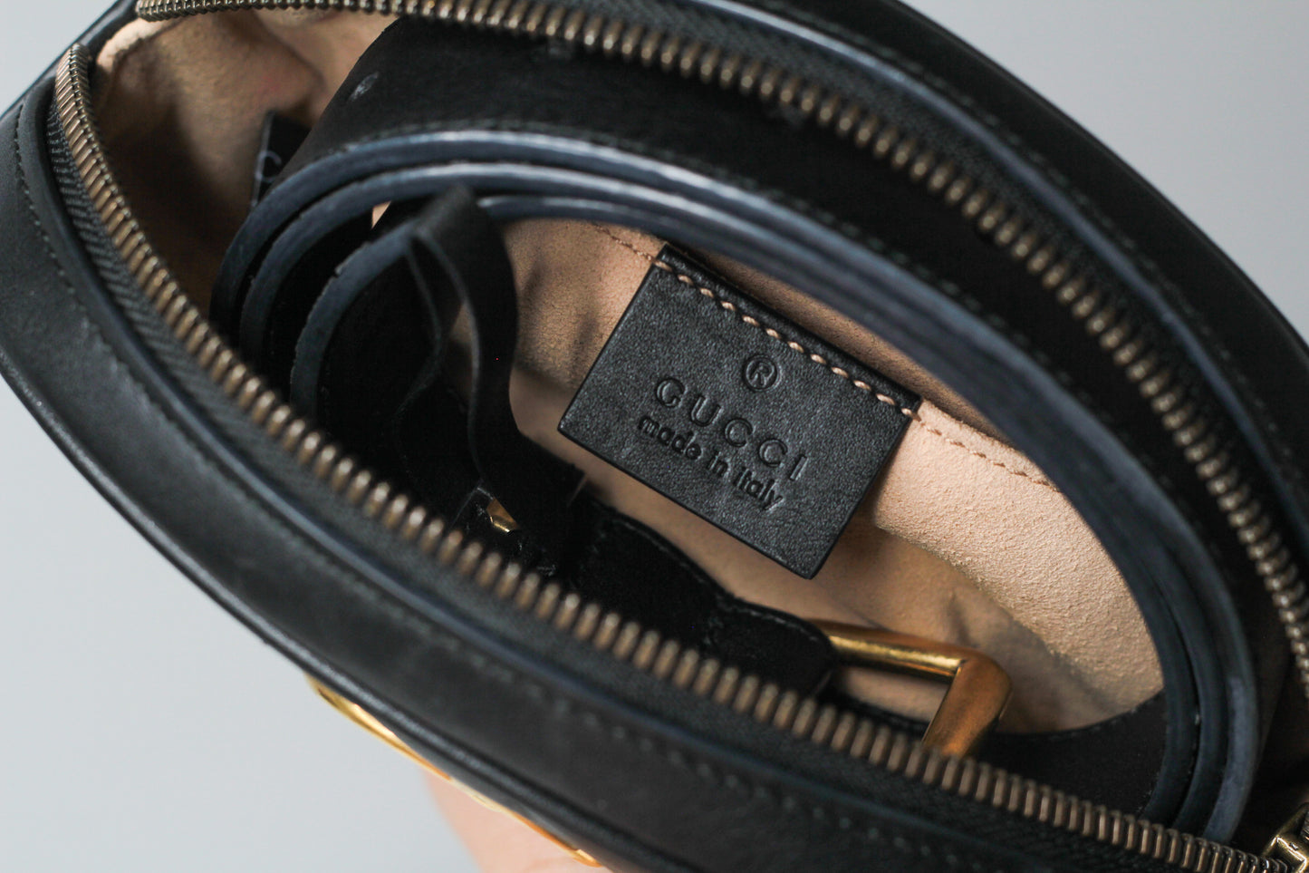 Gucci GG Marmont Black Velvet Leather Mini Belt Bag