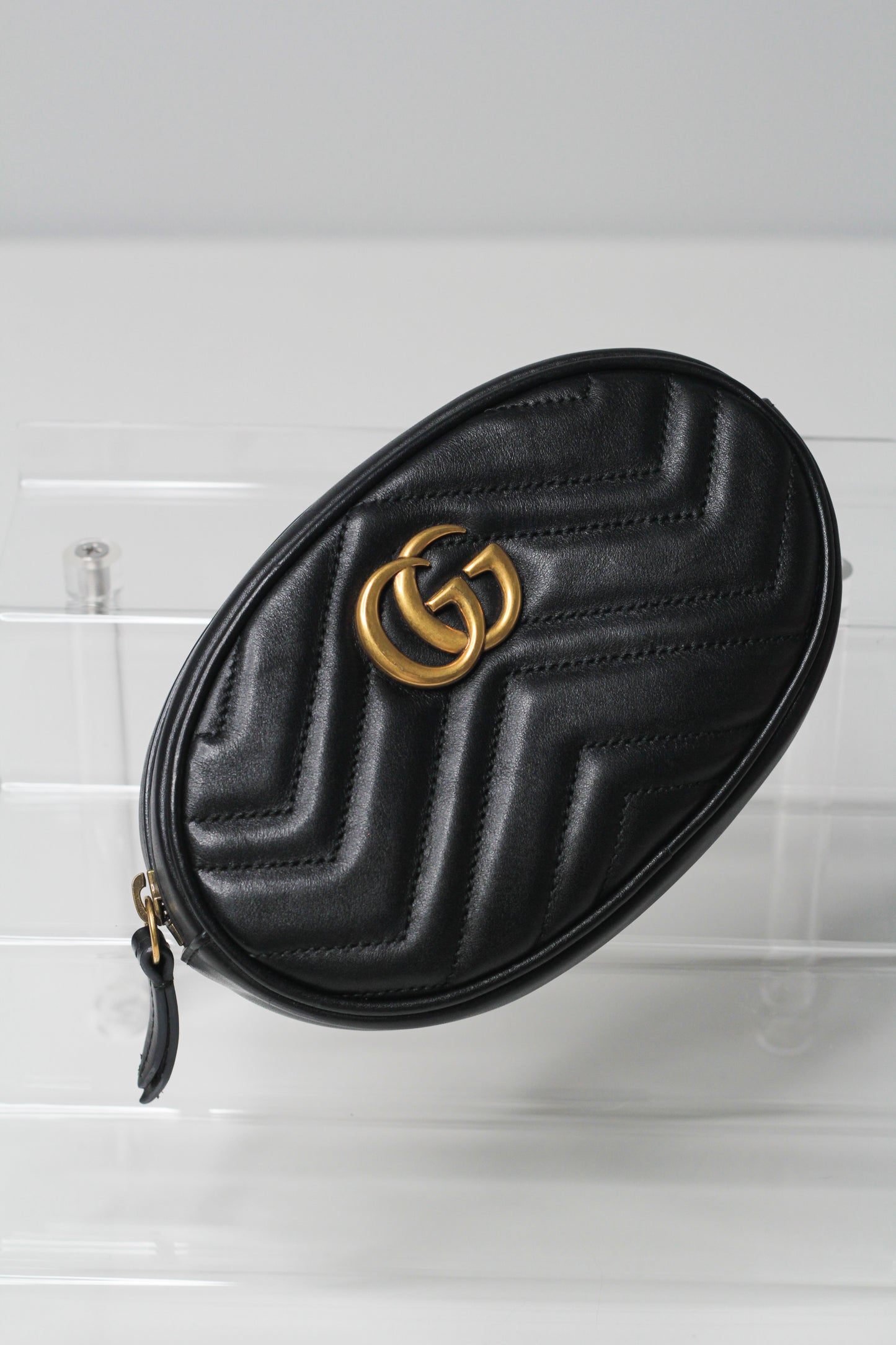 Gucci GG Marmont Black Velvet Leather Mini Belt Bag